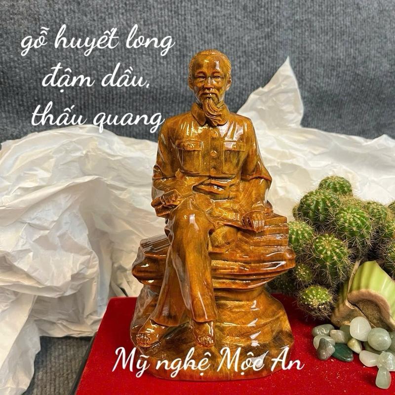 [Mỹ Nghệ Mộc An] Tượng Bác Hồ gỗ bách xanh và ngọc am thơm mát cao, gỗ huyết long thấu quang 20 cm và 15 cm nguyên khối Decor Decor Phòng