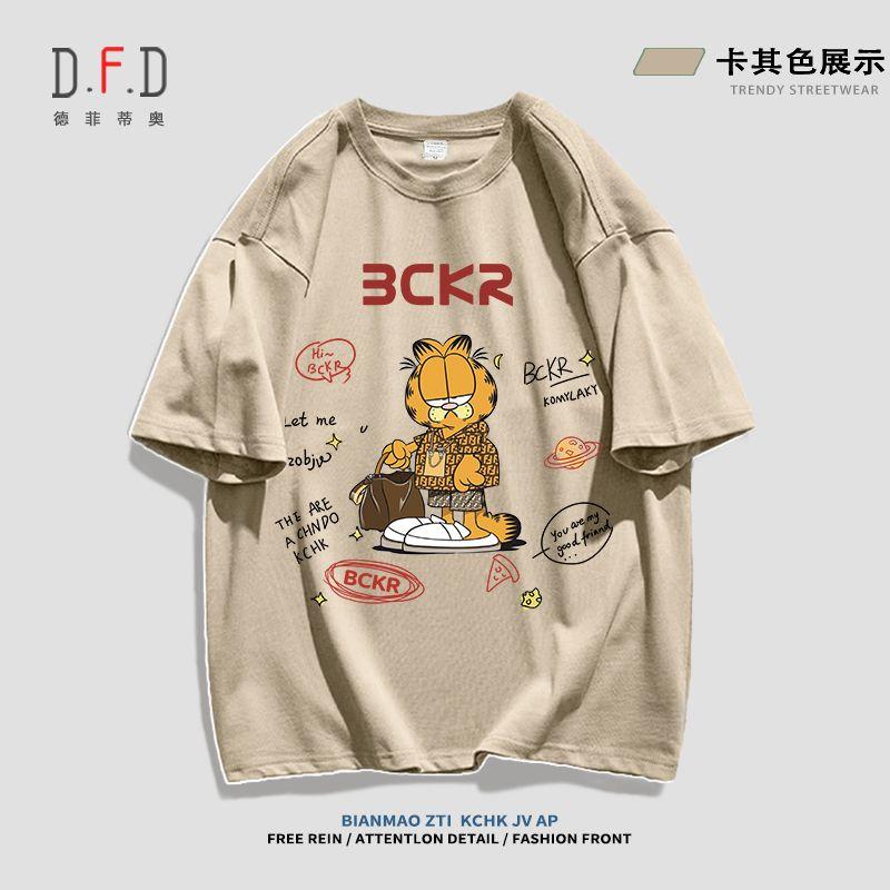 Product Introduction of Summer new 100% cotton student shirt Garfield printed short-sleeved T-shirt men and women street fashion and leisure Joker new outdoor sports loose oversized lovers' clothes. 2
