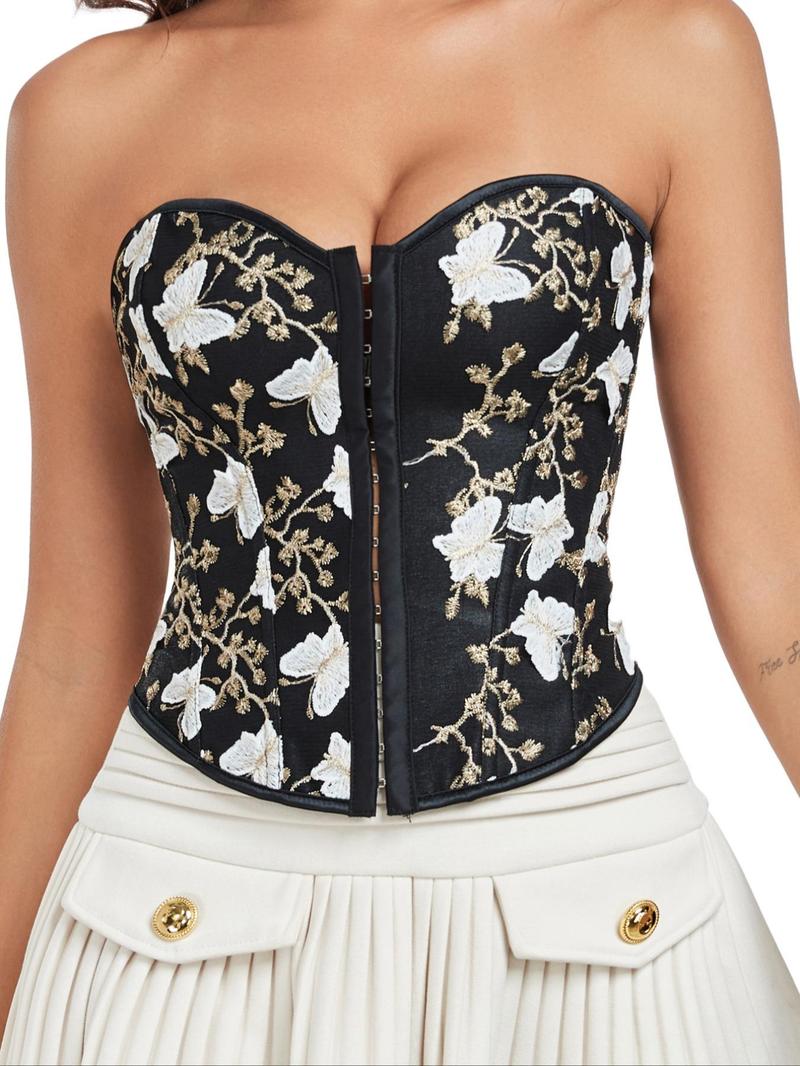 Product Introduction of Women's Floral Embroidery Lace Up Grommet Eyelet Shapewear  Top, Elegant Fashionable Shapewear Corset for Daily Wear, Tummy Control Shaper for Women 1