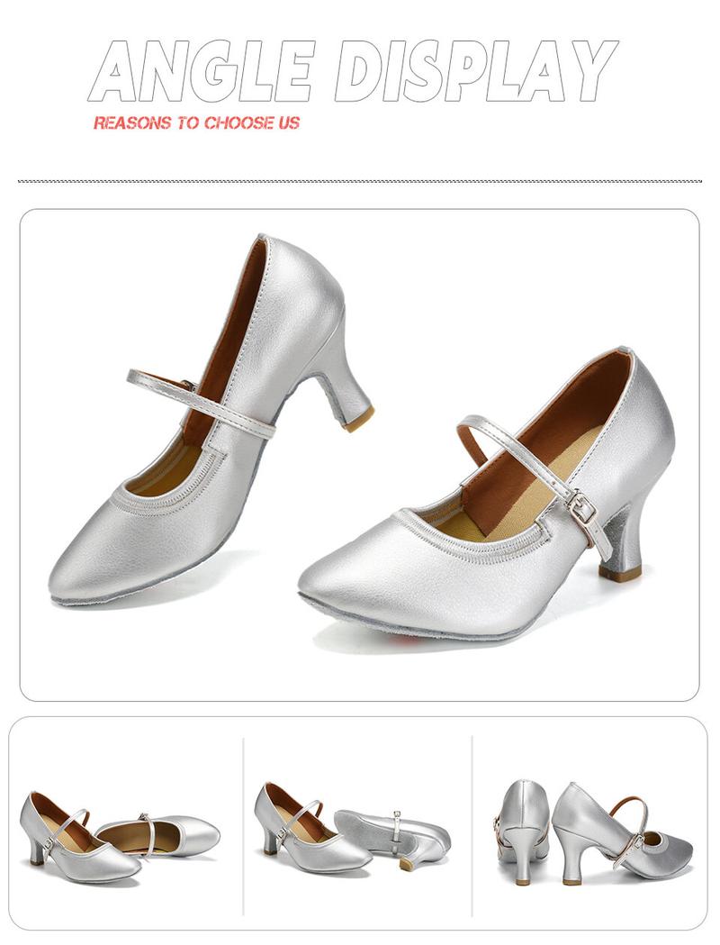 Product Introduction of Modern Dance Shoes for Women/Girls/Ladies Ballroom Latin Tango&Salsa Medium Heels Dancing Shoes Training Sandal Closed Toe Heels 19