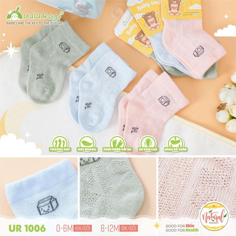 Tất lưới sợi tre UALA & ROGO bamboo size 0-6M ( chọn màu, mẫu ngẫu nhiên)