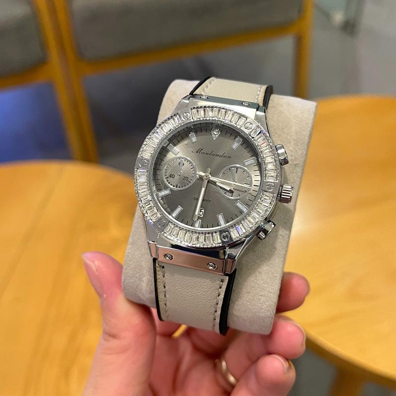 Manlandun Đồng Hồ Nữ Dây Da lộn 608, Viền đính đá khối. Women Watch Phụ kiện thời trang.