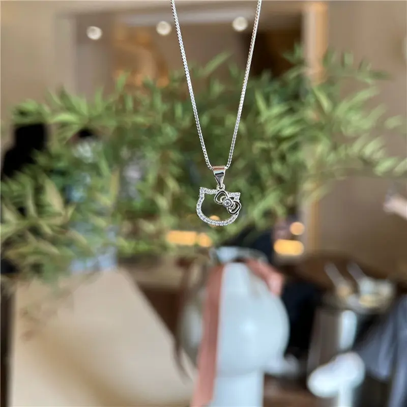 Vòng cổ Màu bạc nữ Sterling Kitty, quà sinh nhật, mặt dây chuyền ngọt ngào và dễ thương, dây chuyền xương đòn, quà tặng bạn gái, đồ trang sức Màu bạc trái tim 7