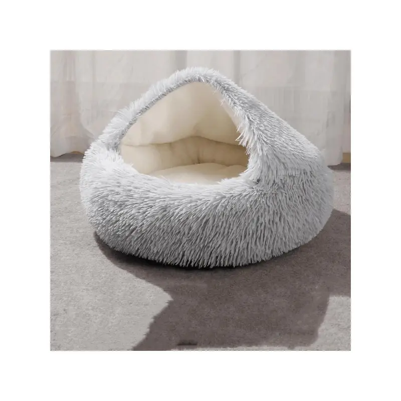 1pc Pet Bed With Hood, Plush Cozy Bed For Cats And Small Dogs, Warm Comfortable Anti-Anxiety Donut Shape Pet Bed, Suitable For Medium And Small Pets 3