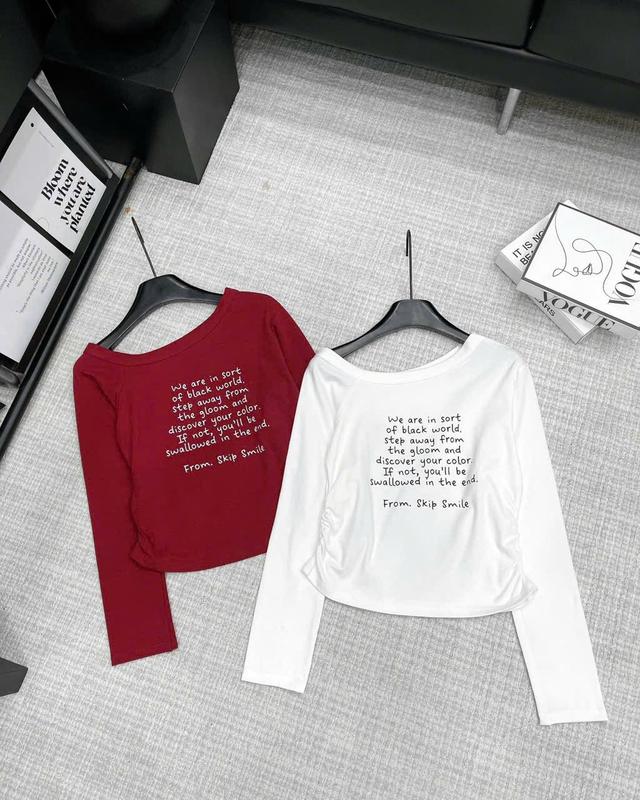 Áo thun lệch vai, hoạ tiết in chữ, vải thun co giãn, mềm mại thoải mái, có size từ 50- 90kg