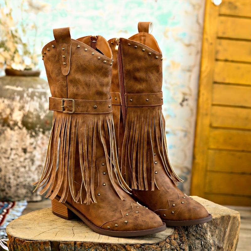 Product Introduction of Fashion-forward Womens Tassel Heel Boots - Luxurious Tassel Accents & Shimmering Beads, Chunky Heel, Smooth Side Zipper for Easy On/Off, Ultimate Comfort for All-Day Wear Girl Footwear 20