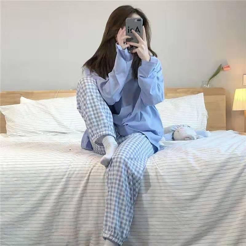 Product Introduction of Piyama gaya Jepun baharu untuk wanita, berpetak, ringkas, manis, Instafamous, lengan panjang, renda, pakaian rumah untuk kanak-kanak perempuan, sut dua helai 31