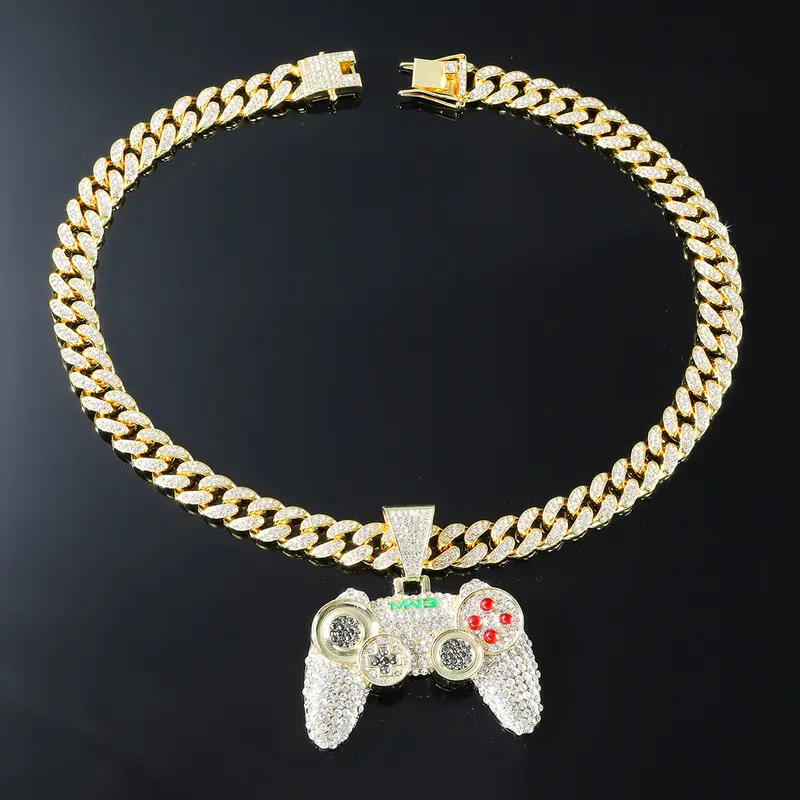 1 piece of men's hip-hop alloy full game console pendant, Cuban chain necklace, nightclub personalized trampoline decoration accessory seaglass  jewelry floral  bracelet spiral  bridge  jewellery amber berkeley  weaver crystal  healing bead large small og 5
