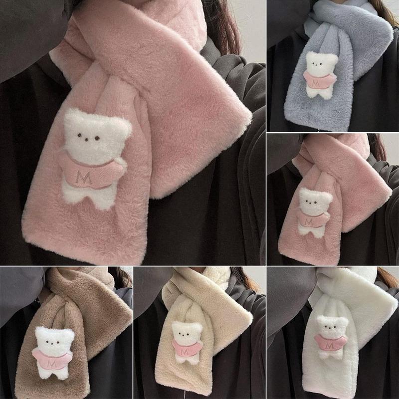 Product Introduction of Korean Cartoon Bear Plush Scarf Warm Comfortable Fur Neck Collar Thicken Plush Scarves Women 10