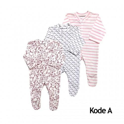 PROMO 5.5 | Sleepsuit Isi 3pcs / Baju Tidur Bayi Perempuan 3IN1 Import Cotton Newborn 1