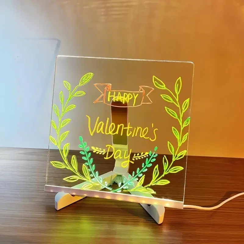 LED Note Board with 12 Color Pens, USB Powered Message Writing Board, Graffiti Board with Light & Bracket, Dry Erase Drawing Board for Home Room Decoration 7