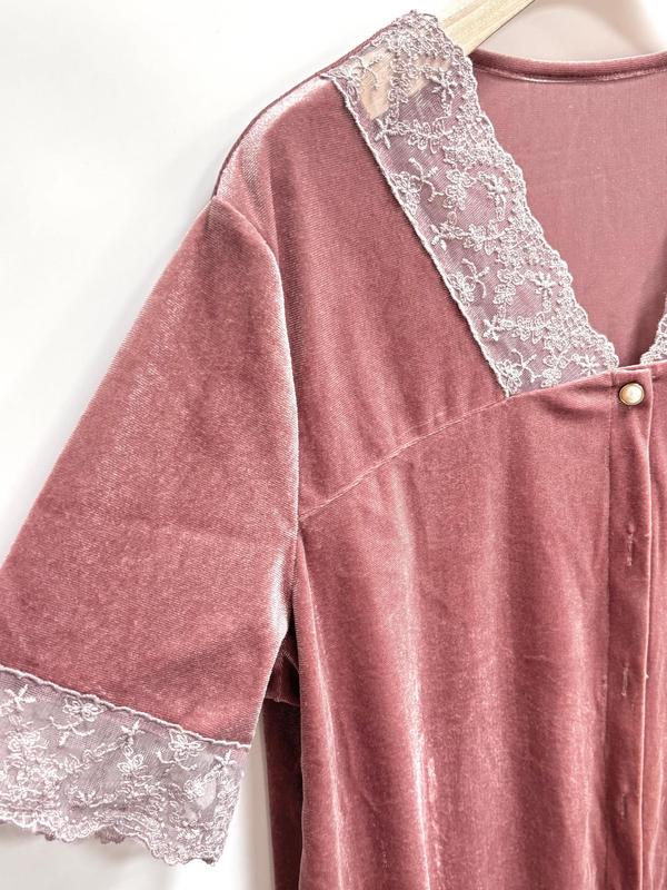 Women's Velvet V Neck Nightdress, Casual Soft Comfortable Short Sleeve Nightgown for All Seasons, Fashion Ladies' Sleepwear for Daily Wear 6