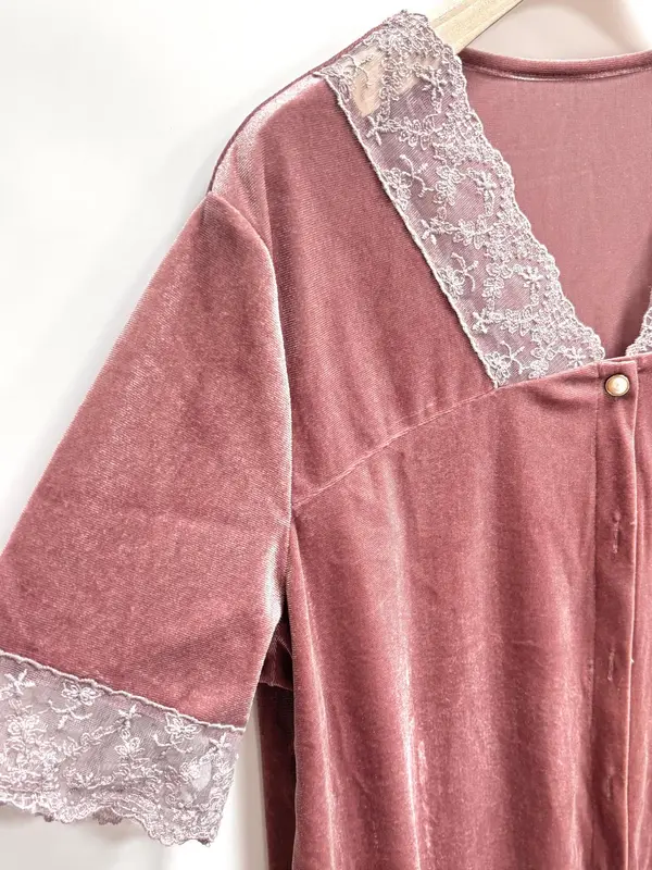 Women's Velvet V Neck Nightdress, Casual Soft Comfortable Short Sleeve Nightgown for All Seasons, Fashion Ladies' Sleepwear for Daily Wear 6