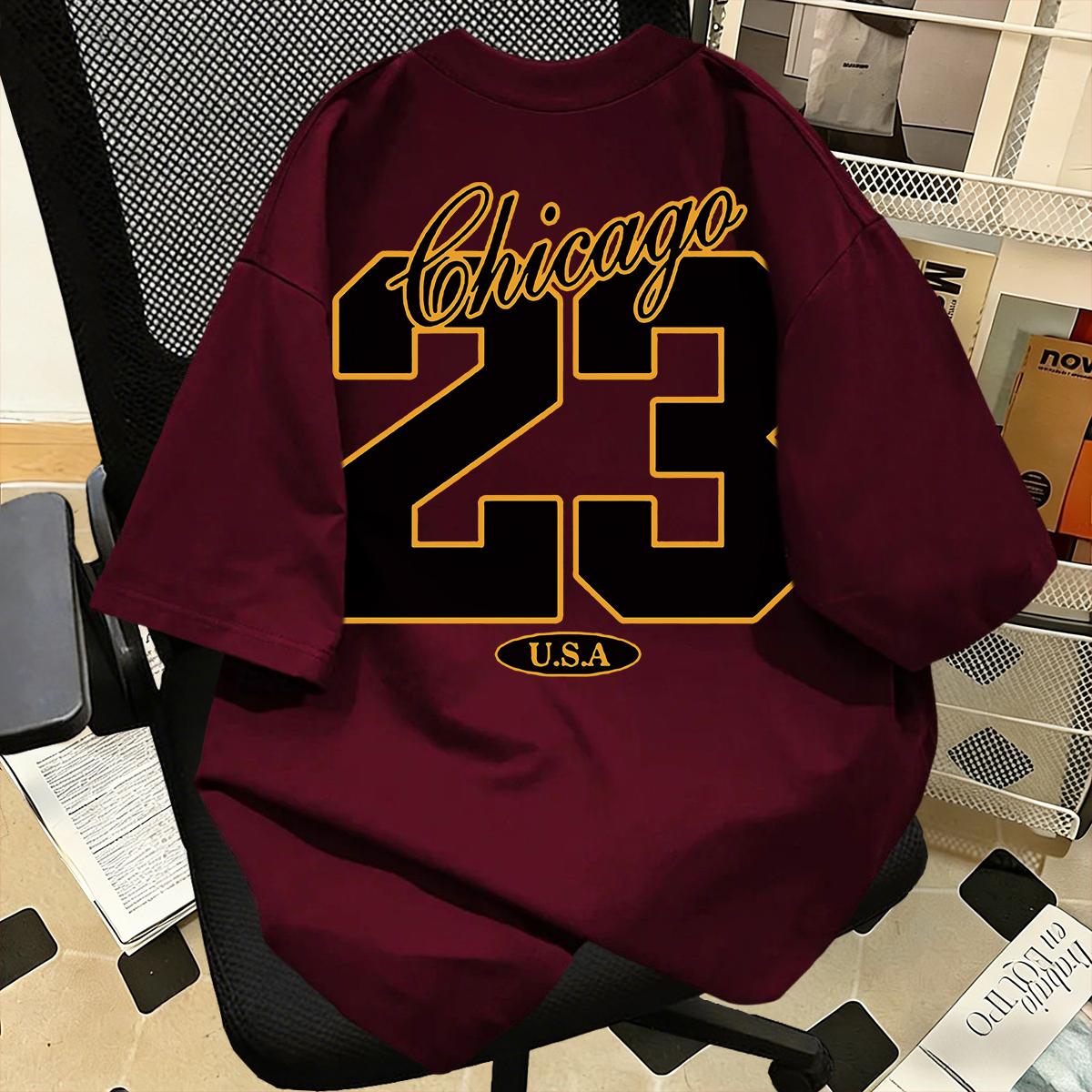 Kaos Lengan Pendek Gaya Retro Amerika Bergambar Bola Basket Nomor 23, 100% Katun, Potongan Longgar, Ukuran Besar, Kerah Bulat, Unisex