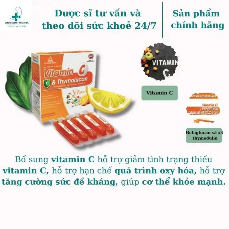 VITAMIN C & THYMOGLUCAN - Hỗ trợ bổ sung vitamin C, tăng cường đề kháng, hạn chế quá trình oxy hoá 0