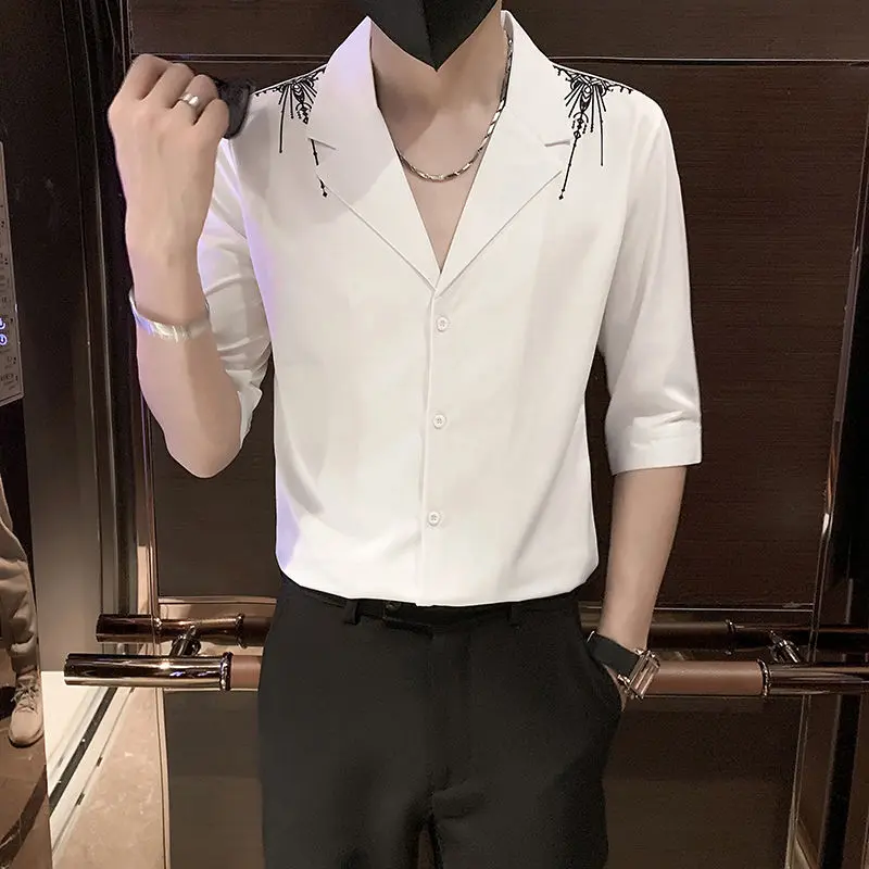 Áo Sơ Mi Mỏng Vừa Vặn, Thương Hiệu Hợp Xu Hướng Chất Lượng Cao, Dành Cho Nam Giới, Bộ Sưu Tập Mùa Hè Mới 2023, Áo Sơ Mi Tay Lửng Pu Shuai, Áo Trang Phục Nam Thường Ngày