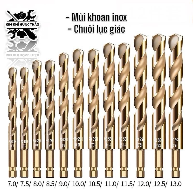  Mũi Khoan Thép Gió HSS Titanium Chuôi Lục Giác Dễ Dàng Thay Đổi Kích Thước 1.5 Đến 13mm Thích Hợp Khoan Sắt Thép Inox Độ Bền Cao 