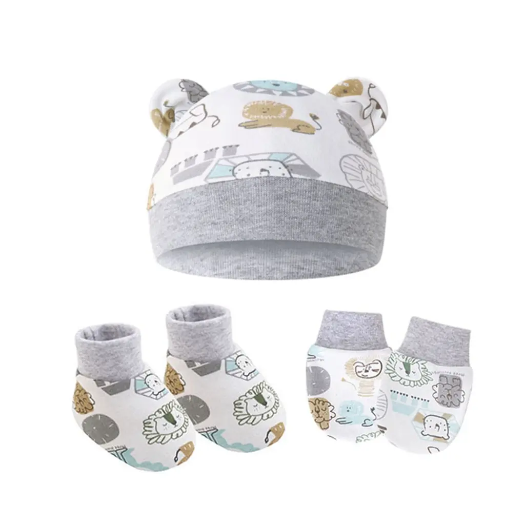 【Ready Stock】 Baby Mittens Anti Scratch Baby Beanies Gloves Sock Set No Scratch Mittens Newborn Baby Mittens Newborn Baby Cap