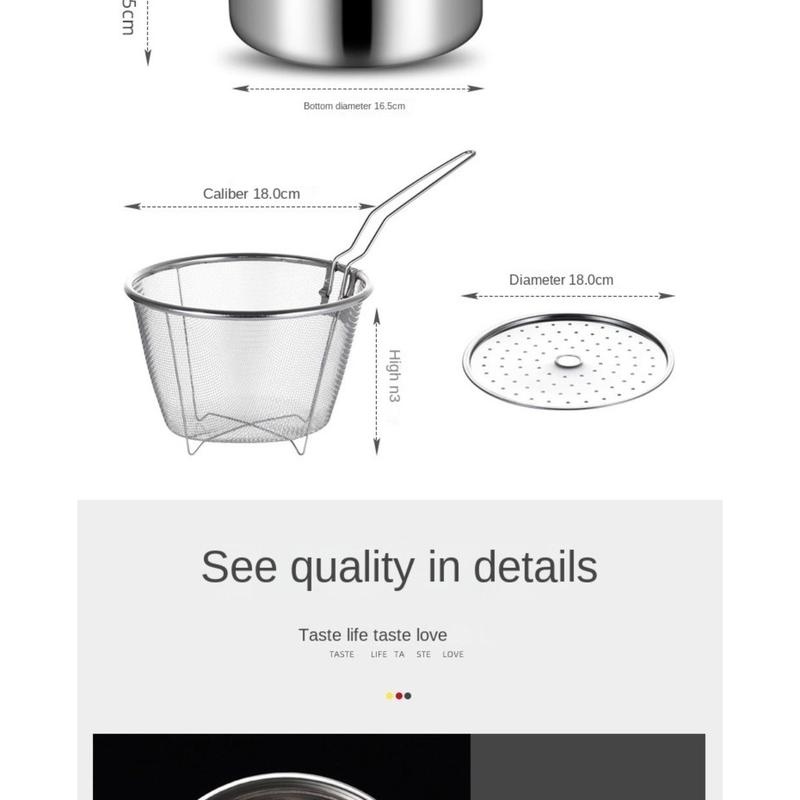 Product Introduction of toinof Multifunctional Stainless Steel Deep Fryer Pot with Strainer with Steaming Tray Saucepan Soup Pot Foldable with Pasta Colander Tempura Pot French Fries 36