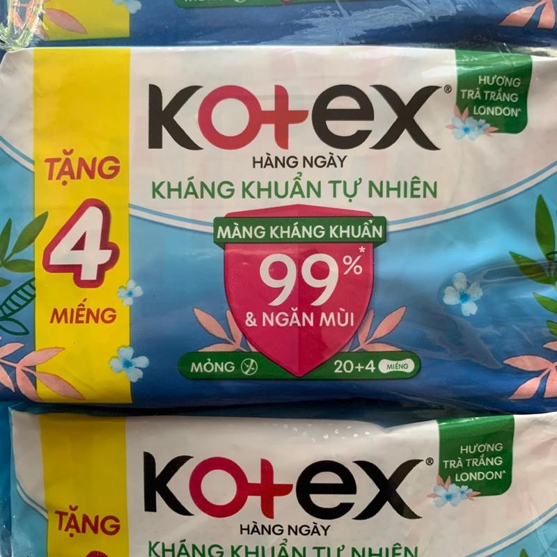 (20+4 Miếng -  Loại Nhỏ 15cm Không Cánh) - Combo 8 Gói Băng Vệ Sinh Kotex Hàng Ngày Kháng Khuẩn- Mỗi Gói 20 Miếng- HSD luôn mới ( Nữ Women ) 1