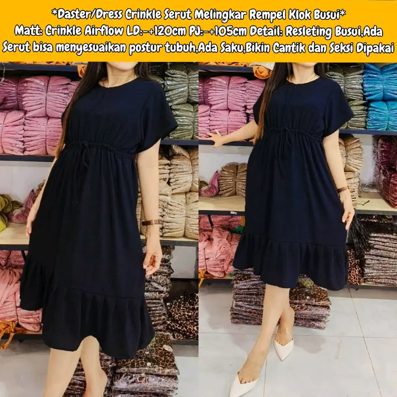 Daster Dress Crinkle Serut melingkar Rempel Klok Busui 4