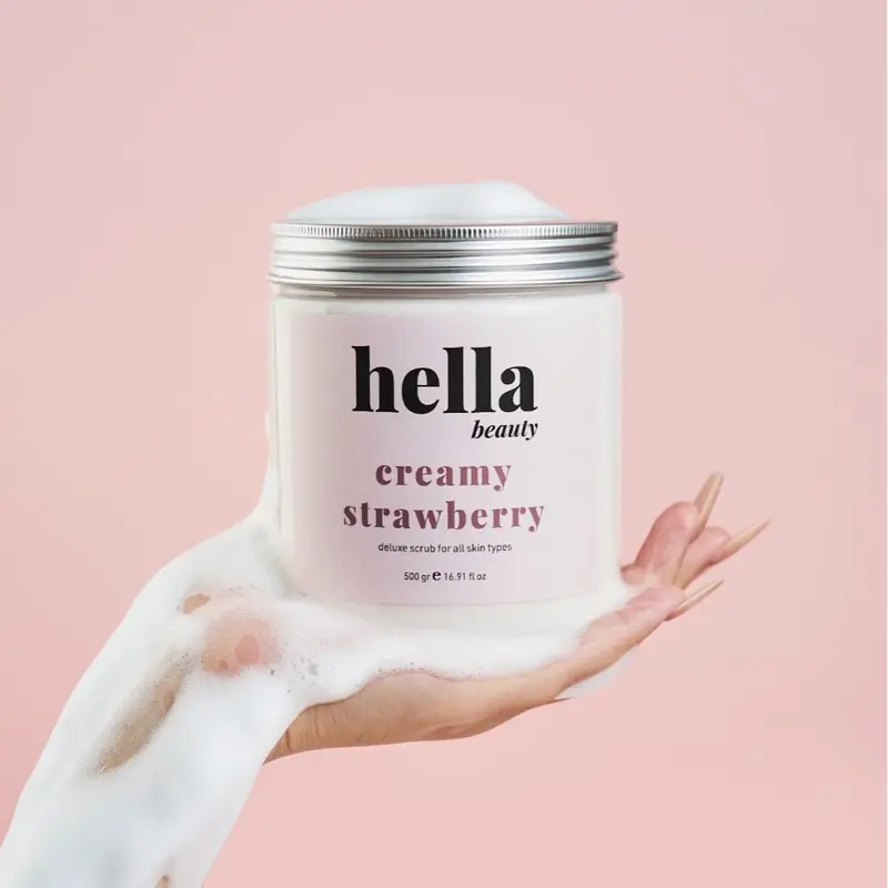 (TẶNG 1 QUÀ) Tẩy Tế Bào Chết Body Kem Dâu Hella Beauty 500g Dành Cho Da Nhạy Cảm 2
