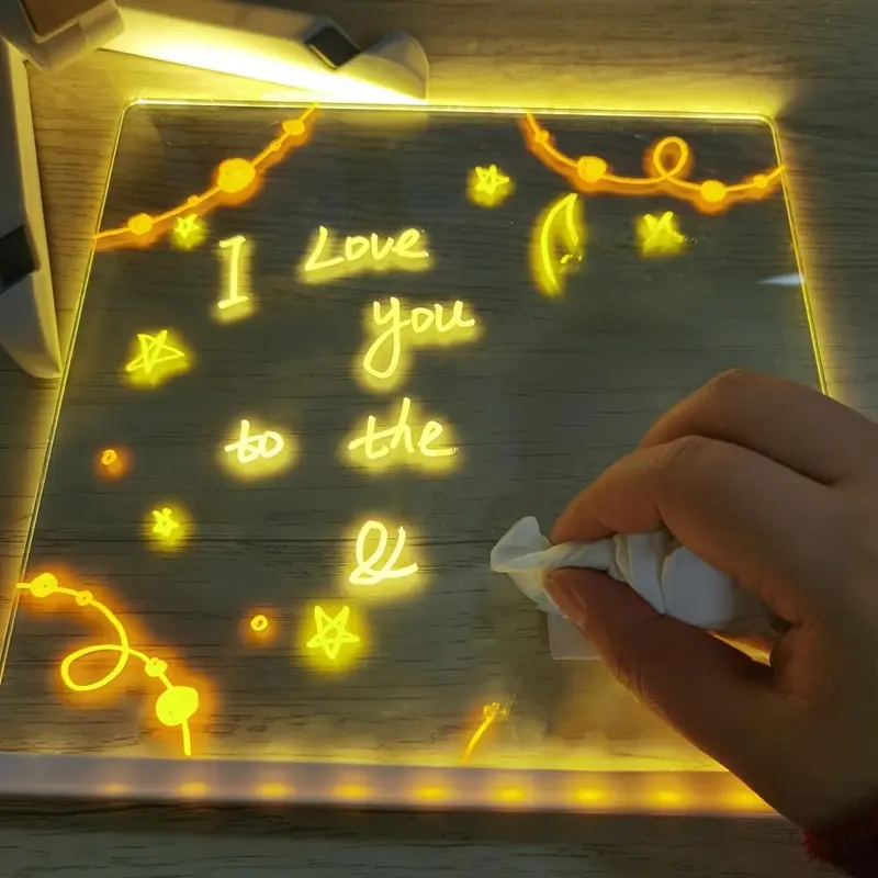 LED Note Board with 12 Color Pens, USB Powered Message Writing Board, Graffiti Board with Light & Bracket, Dry Erase Drawing Board for Home Room Decoration 4
