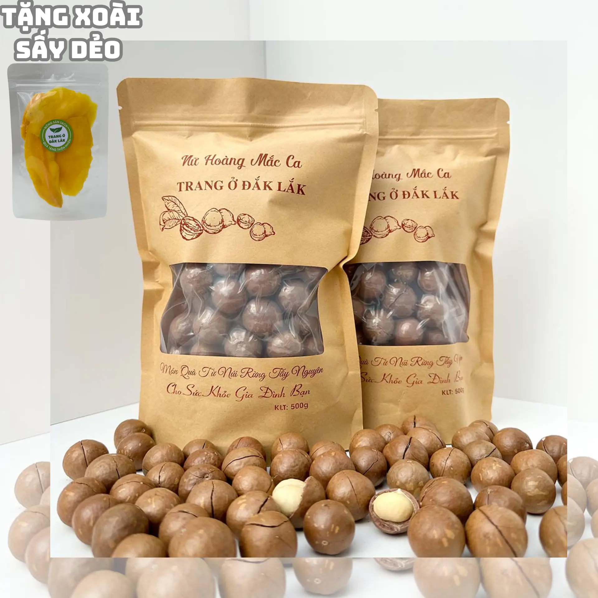 Combo 2 Gói Macca nứt vỏ size trung 1kg | Trang Ở Đắk Lắk ( Tặng Kèm Xoài Sấy Dẻo ) Snack Ăn Vặt Food Nuts Thức Ăn
