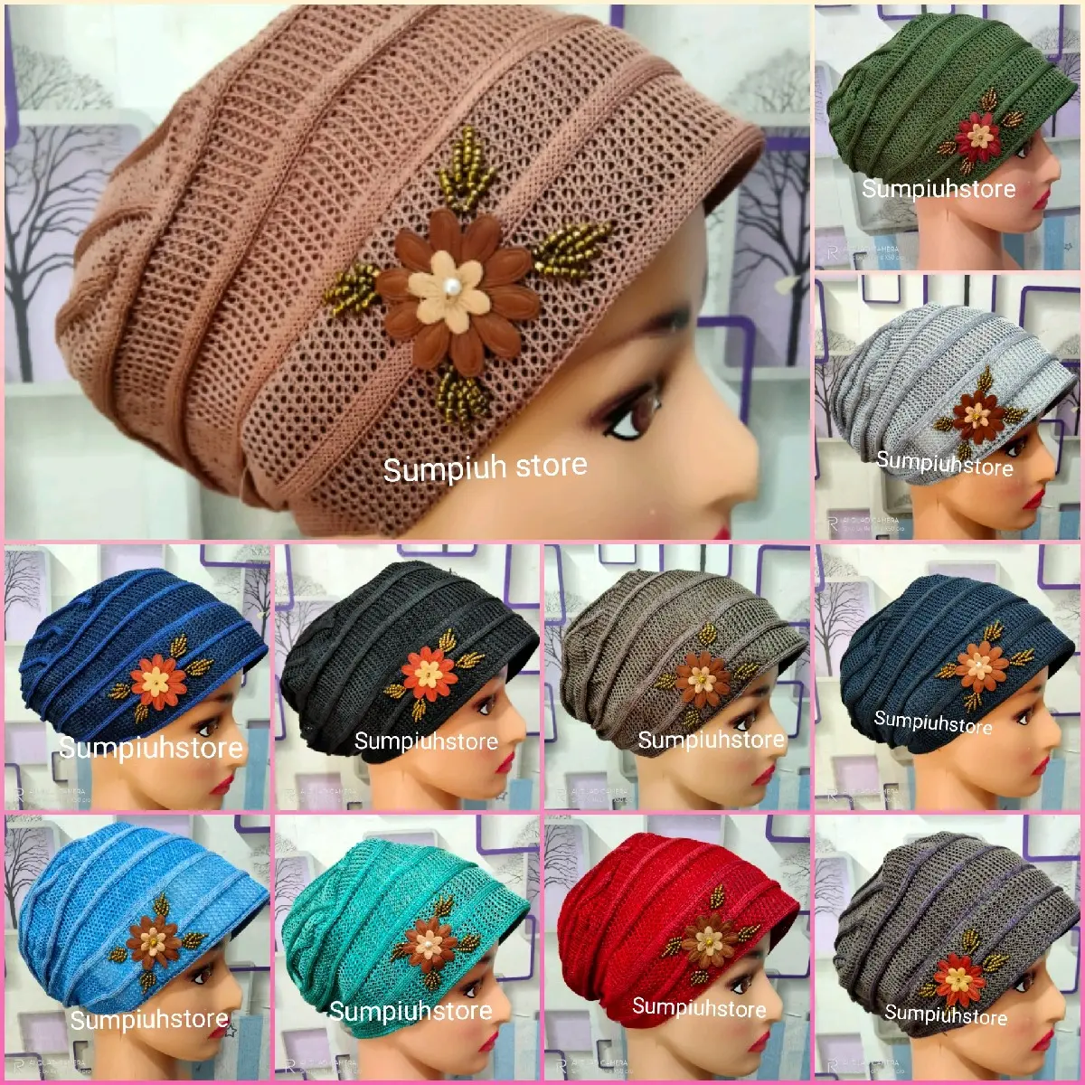 Ciput Rajut Bunga siro Ciput Renda Nenek sehari hari untuk santai/dalaman Kerudung  Dewasa/jilbab  Arab dan nyaman inner hijab