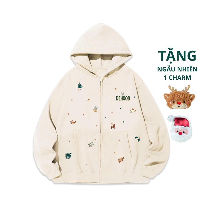 Áo khoác Hoodie zip và áo Hoodie Giáng Sinh Dehood Unisex basic cotton mũ to - Noel05 Nam Menswear Có Túi