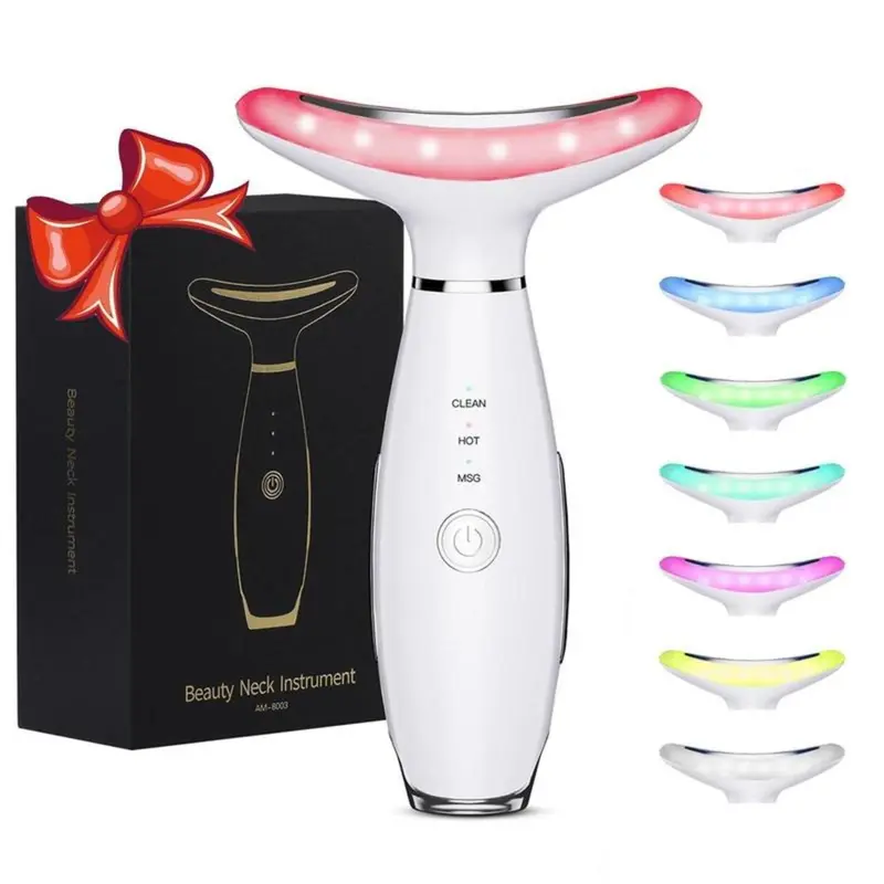 Portable 7 Color Facial & Neck Face Massager, 1 Box Vibrating Neck and Face Massager Tools, Electric Facial Skin Care Tool for Women 0