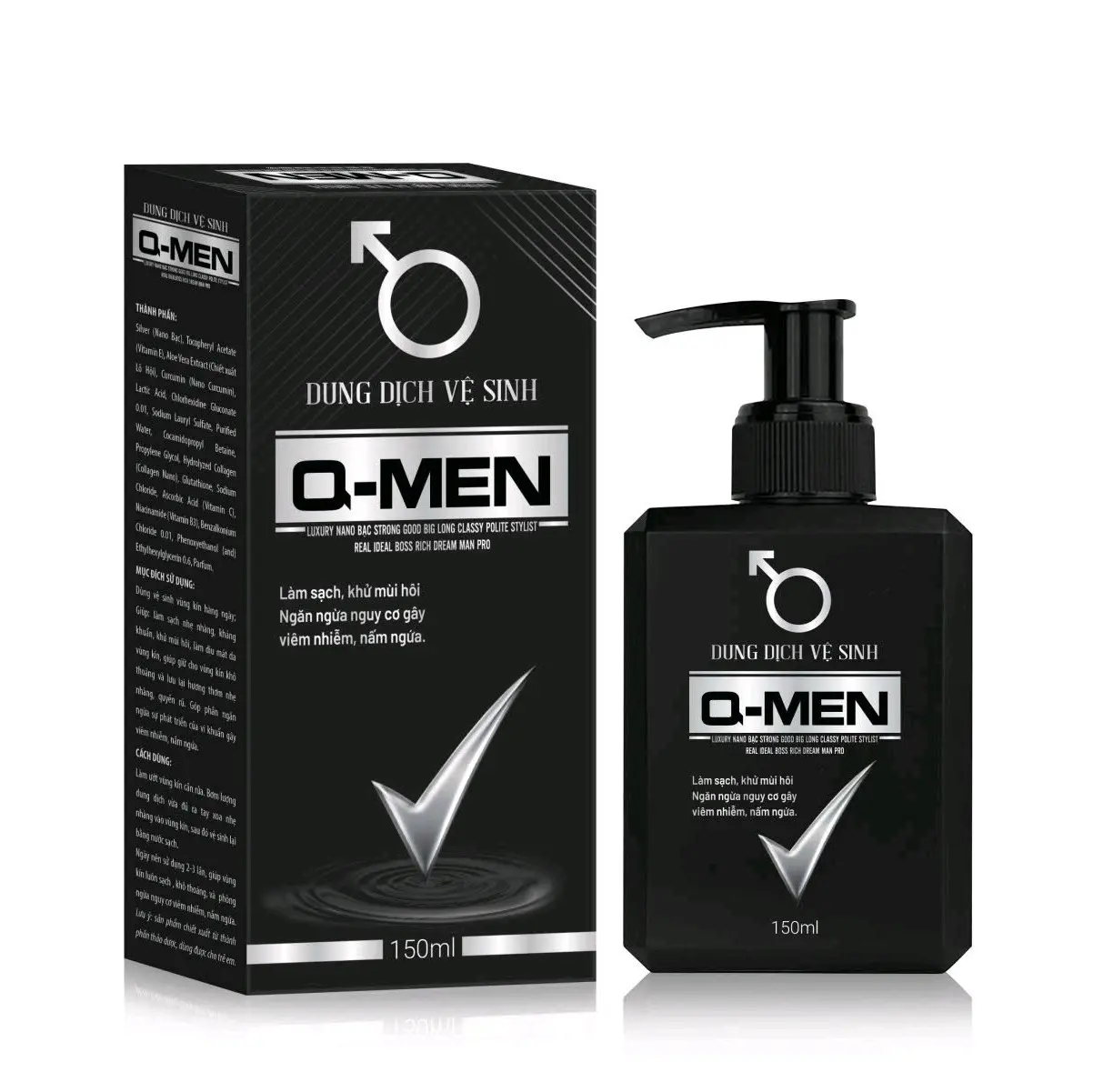 Dung dịch vệ sinh nam Q Men 150ml, Date 16/02/2027. Giúp làm sạch và khử mùi hôi, khô thoáng,...