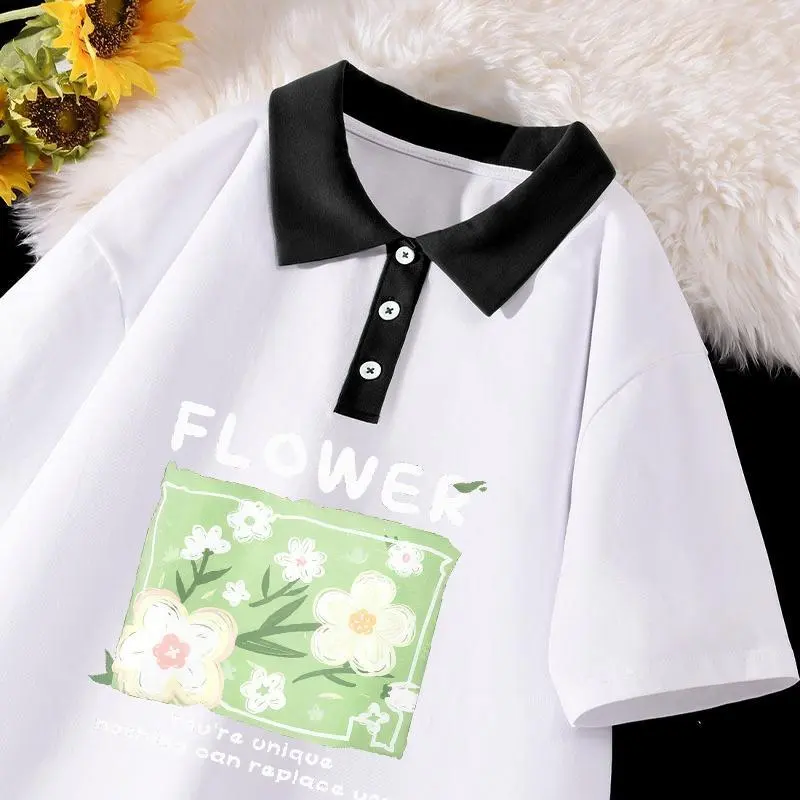 Áo Polo Nữ, Polo Unisex By JOLI PL Hoa 5 Cánh Màu Form Rộng Tay Lỡ Cho Nam Nữ Top Cotton