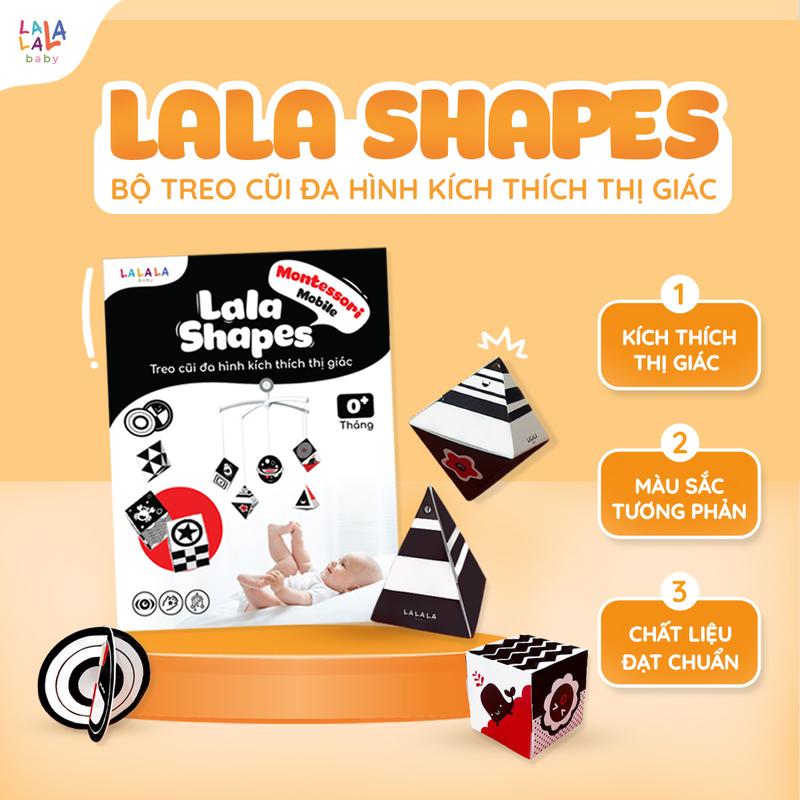 Đồ chơi treo nôi 5D kích thích thị giác Lala Shapes treo cũi đen trắng đỏ cho bé sơ sinh của Lalala baby