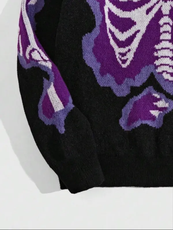 Men's Skeleton Print Round Neck Sweater, Loose Casual Long Sleeve Crew Neck Jumper for Fall & Winter, Fashion Men's Knitwear for Daily Wear 5