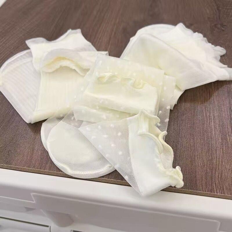 Vớ Mùa Hè, Chất Liệu Lụa Lạnh Vớ Ngắn, Siêu Mỏng, Vớ Không Gót, Có Viền Ren, Dành Cho Nữ, Vớ Mù Dính, Phong Cách Lolita Lưới, Thấm Hút Mồ Hôi, Vớ Trơn 3