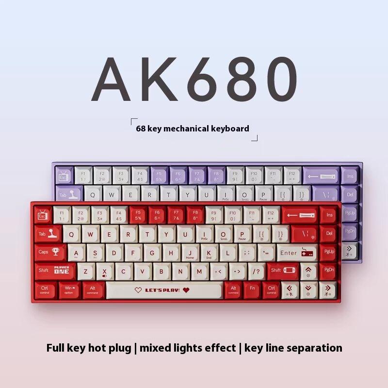 Bàn phím cơ Ajazz Ak680 Bàn phím có dây chơi game Bàn phím cắm nóng không dây Chế độ kép Hành động thay thế hoặc trục màu đỏ 68 phím