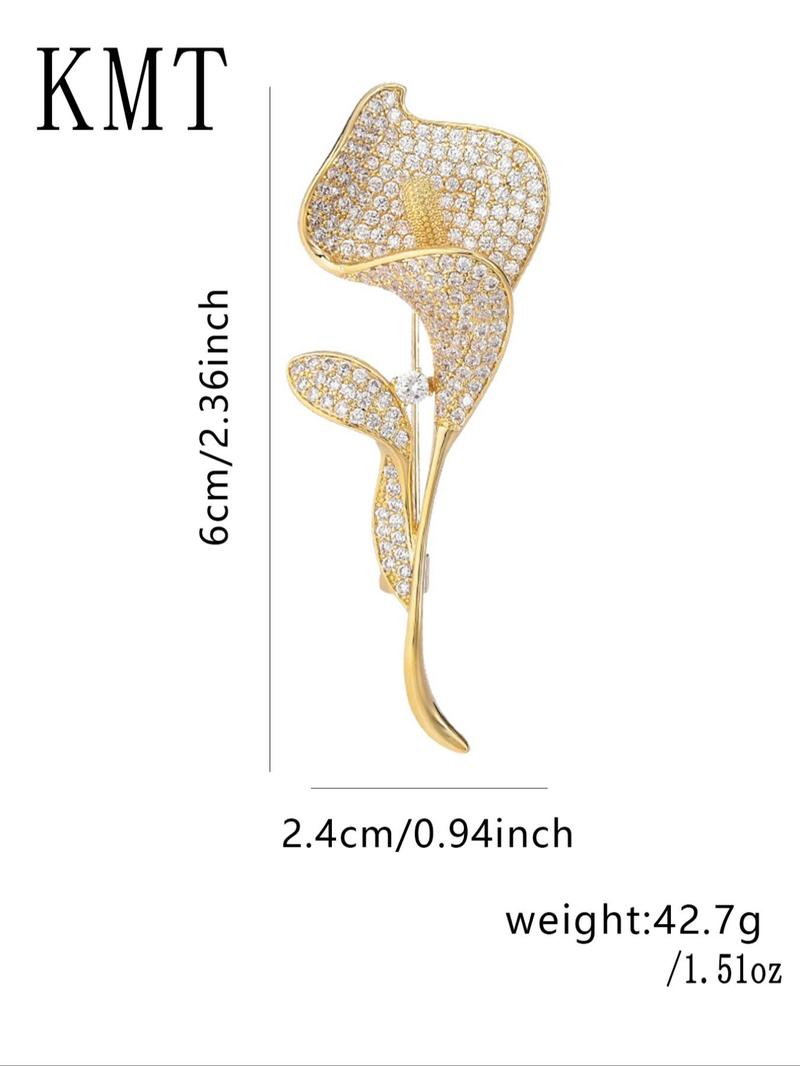 Product Introduction of Creative Lotus Design Brooch, Artificial Zircon Decor Fashion Brooch for Women & Girls, Trendy All-match & Exquisite Brooch for Birthday Gift 1