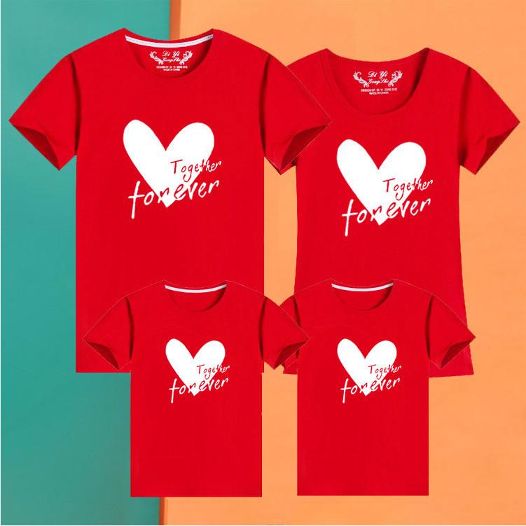 Love Parent-Child Short-Sleeved T-shirt for a Family of Three Or Four Clothes for the Whole Family Kindergarten Sports Meeting Business Attire Mother-Child Mother-Daughter Matching Outfit T Womenswear Overalls 3