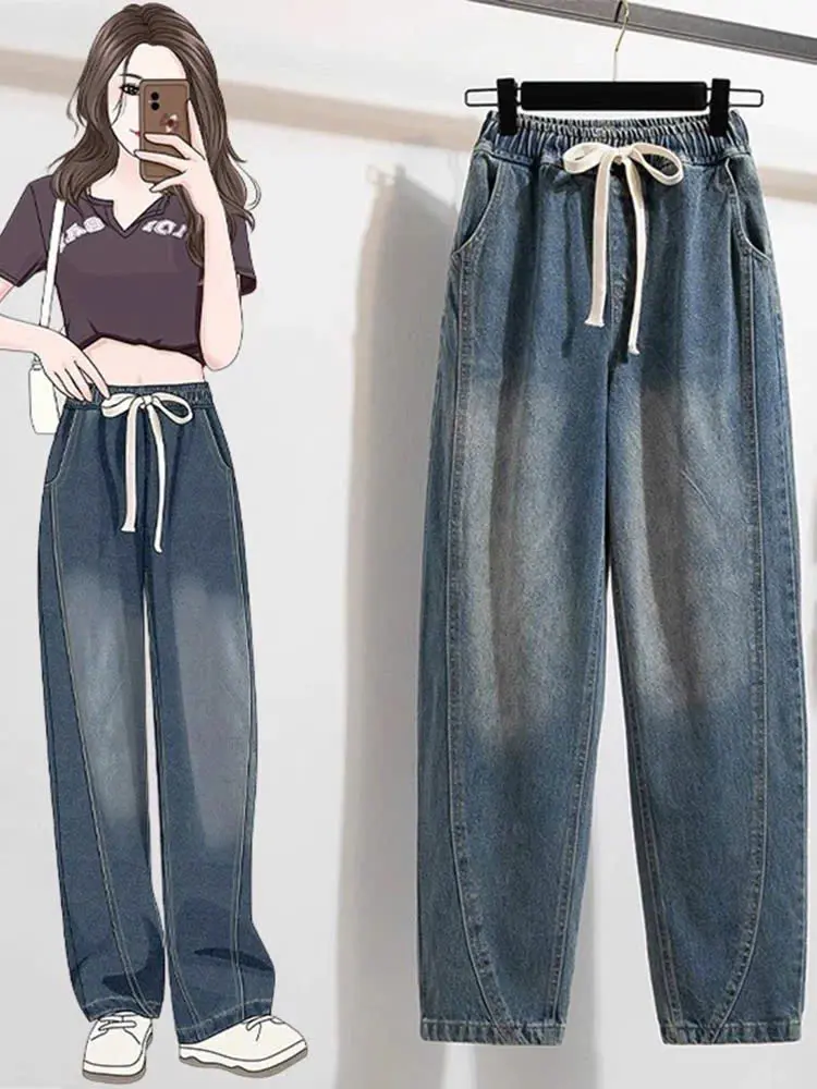 Quần Jean Nữ  Wash Dáng Baggy Rách Xước Phong Cách Hàn Quốc Cá Tính - Có Túi, Cạp Chun, Dễ Phối Đồ Xanh Rêu Women Pants quandep Dây rút Drawstring ethungan quầnbònữ quần  bò