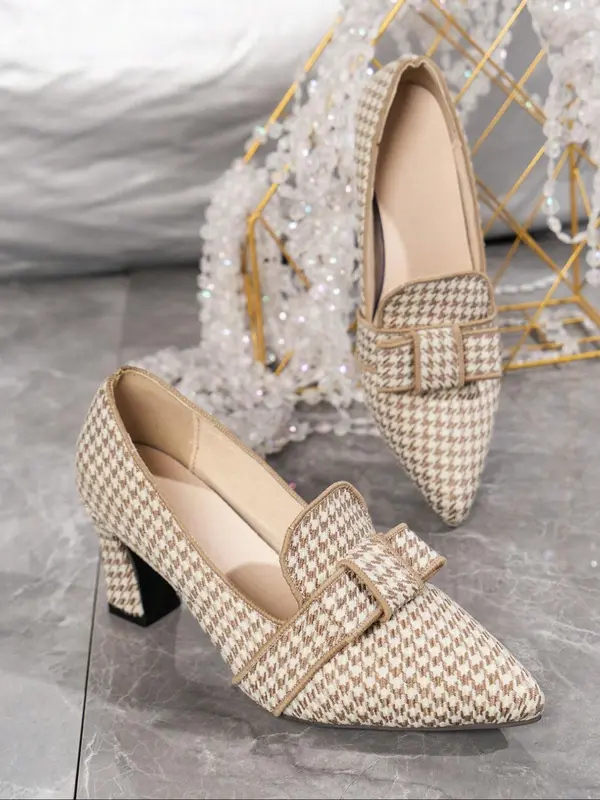 Women's Fashionable Houndstooth Pattern Ankle Strap High Heel Shoes, Casual Comfortable Pointed Toe Heels for Party, Daily Clothing Decor for Women & Girls, Stylish 4