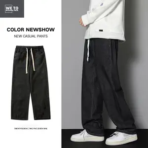 Celana jeans pria jeans karet kulot Straight pants celana gombrong cowok Abu-abu-hitam jumbo Size M-3XL Hitam Panjang Denim Casual Loose Polos Santai fit stretch retro  oversize Casual Cotton Plain Katun Polos Dewasa