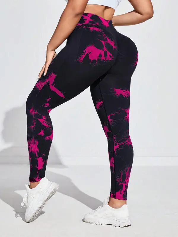 【Plus Size】tie Dye Ruched Sports Tummy Control Leggings, High Stretch Yoga Leggings, Gym Clothes, Ladies Sportswear for Indoor Outdoor Wear, Leggings for Women, Legging Fitness, Yoga Pants, Workout Clothes Women, Gym Wear, High Waisted Leggings 7