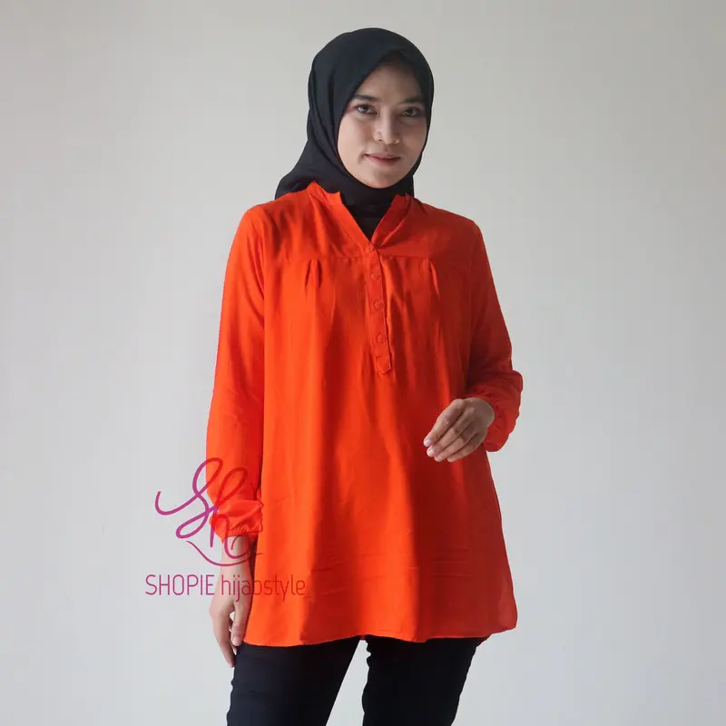 Blouse Rayon Jungle Orange - Blus Katun Polos Orens - Baju JUMBO - Atasan Wanita Kekinian - Kemeja Kerja 1