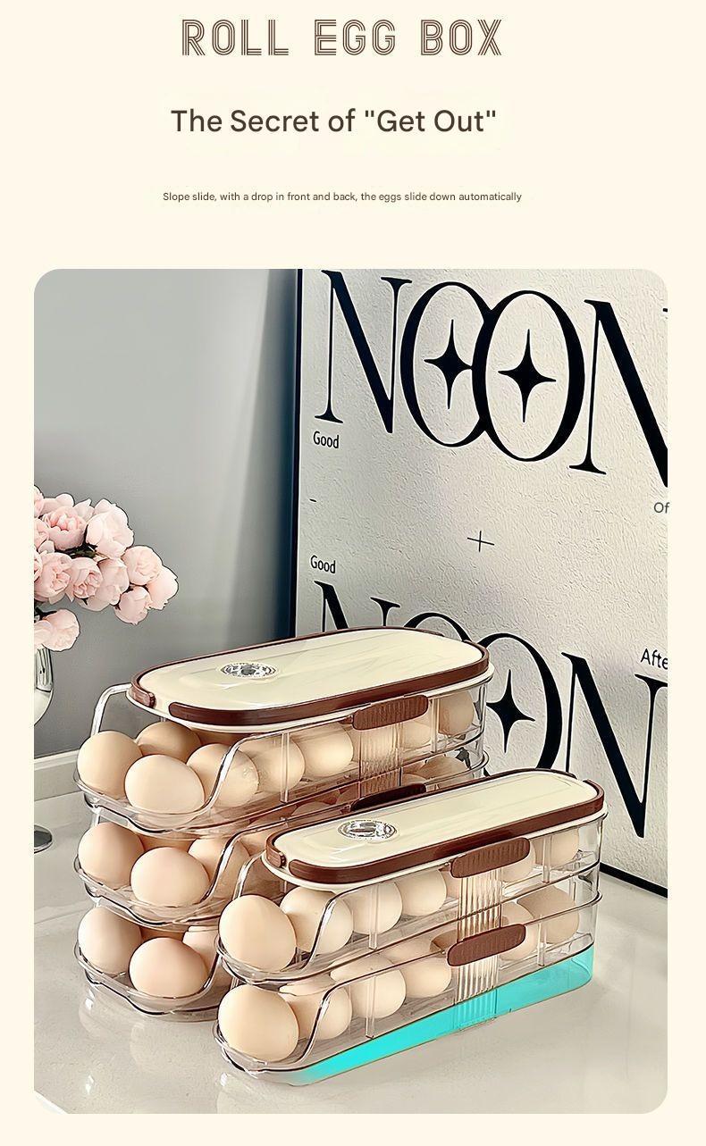 Product Introduction of Rolling Egg, Home Refrigerator Storage, Egg Organizer with Side Door, Food-Grade Multi-Layer Storage 4