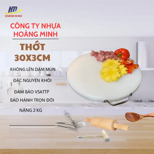 Thớt nhựa tròn 30x3cm nhựa nguyên sinh HDPE, hàng nguyên khối 1