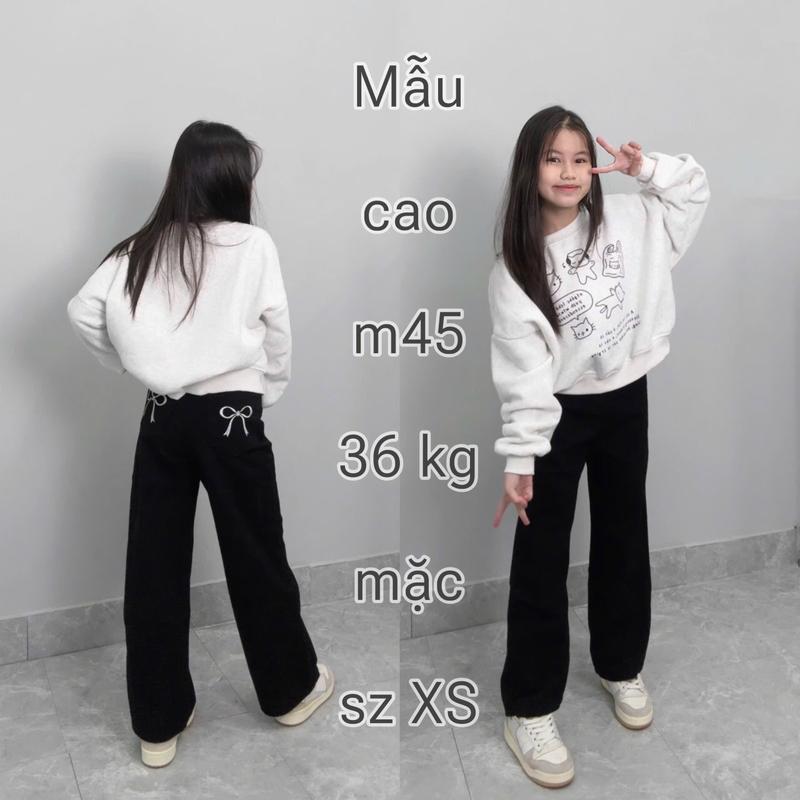 (SUÔNG NẤM LÙN) QUẦN KAKI NỮ ỐNG SUÔNG ĐEN PHỐI THÊU NƠ SAU TÚI ( 90cm - 9 tấc )