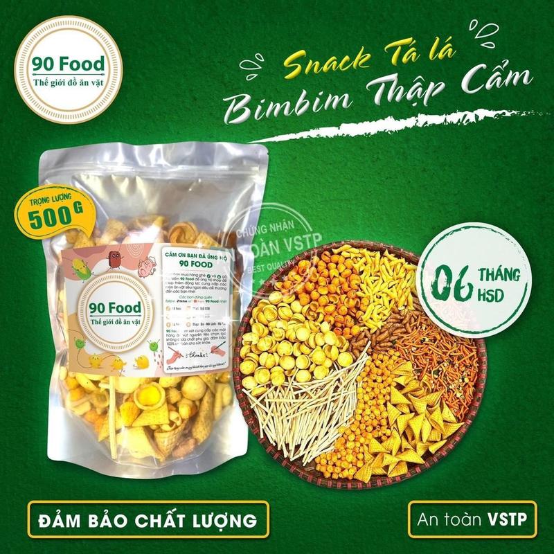 Snack Tá Lả Bim Bim thập cẩm 90 Food túi Zip 500G - 1000G giòn tan thơm ngon nhức nách Cay Sen