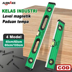 Monake German Waterpass Aluminium Level magnetik Waterpas Magnetic Akurat Perkakas 40/60/80/100CM