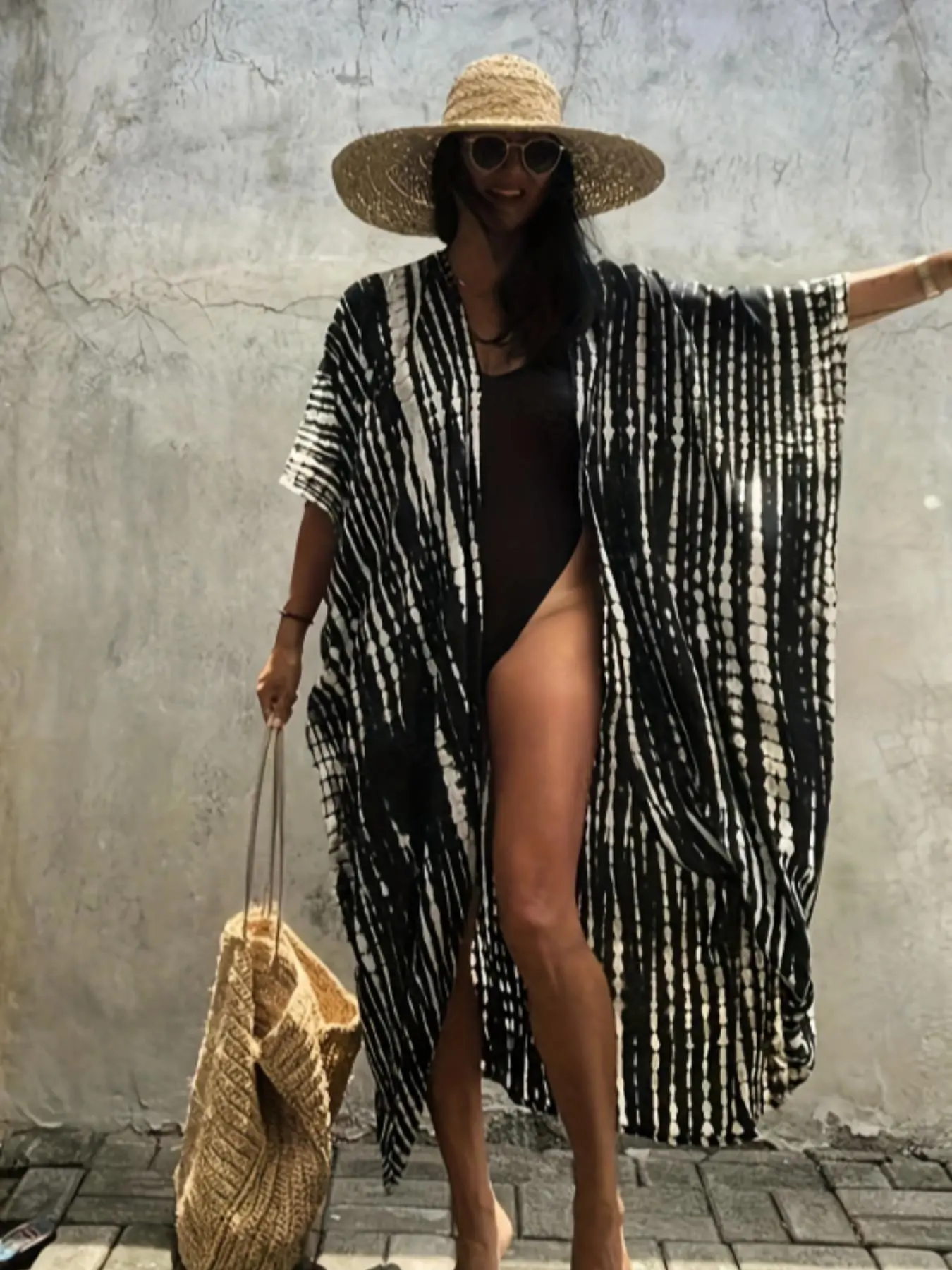 Women's All Over Print Cover Up, Casual Open Front Cover Up for Beach Vacation, Ladies Clothes for All Seasons